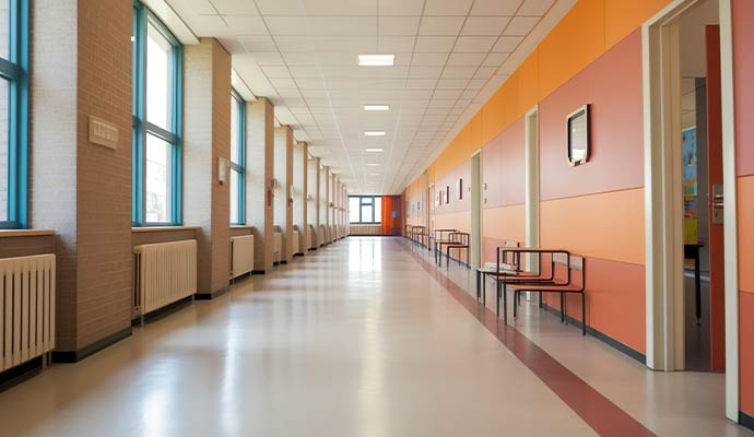 A clean school hallway