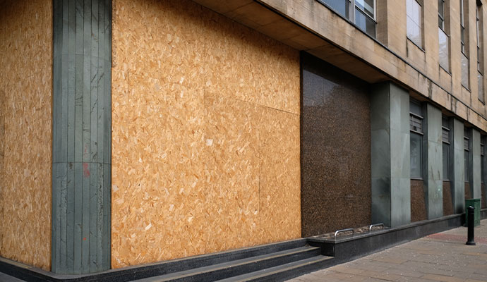 Boarded-up storefront