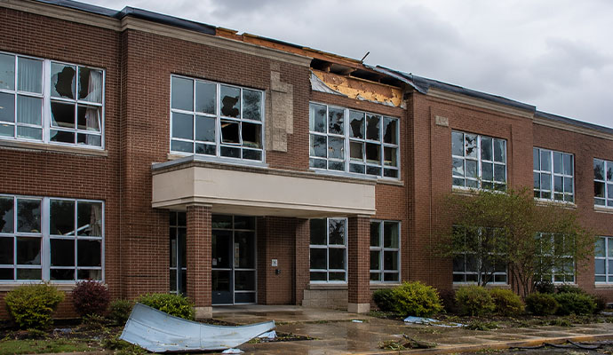 Brick building with broken windows