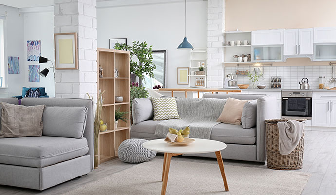 A clean beautiful living room