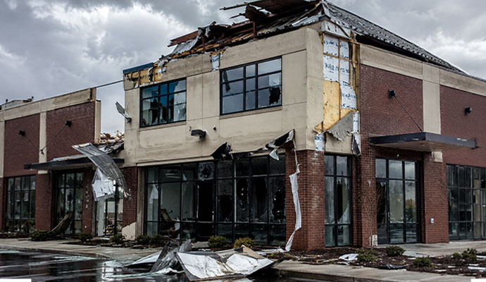 Commercial building with hurricane damage