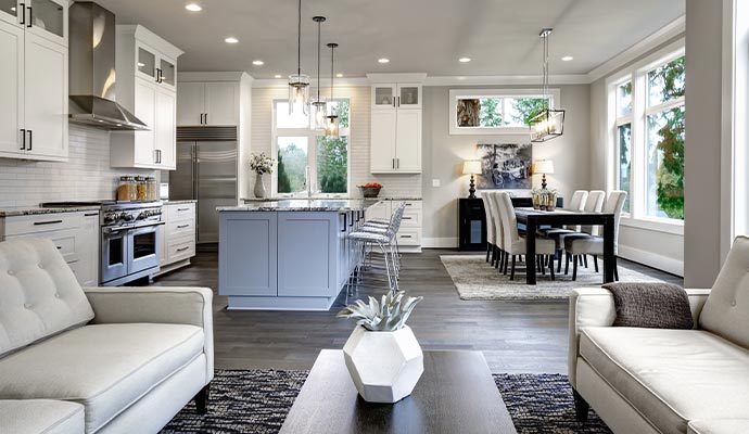 Bright living room with clean air and toxin-free environment after smoke and fire damage cleanup.