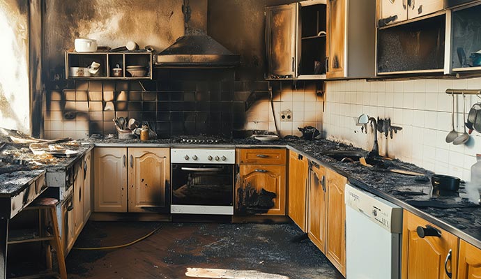 Fire damaged kitchen 