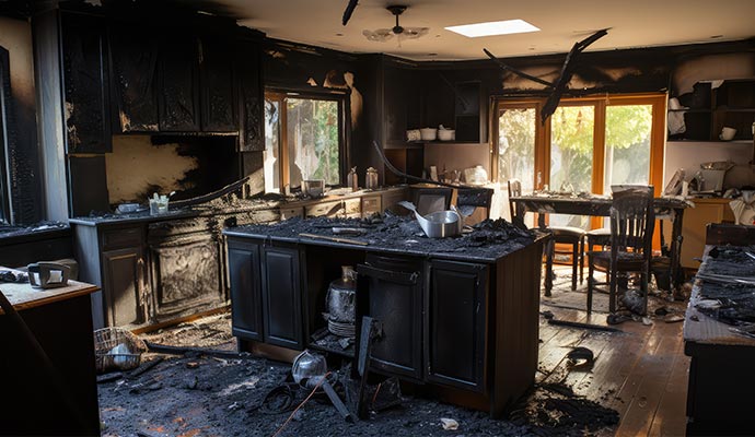 Fire damaged kitchen