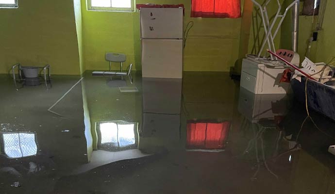 Flood damaged basement of a residential property