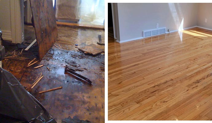 damaged and clean wooden floor
