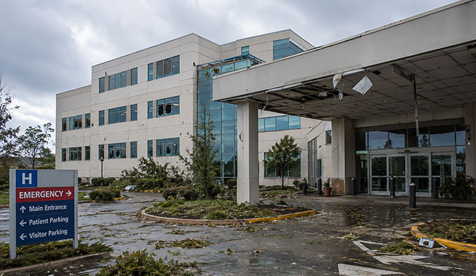Hospital with storm damage
