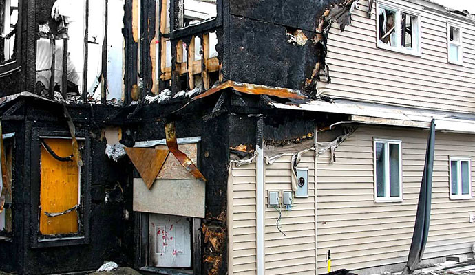 Fire damaged residential house
