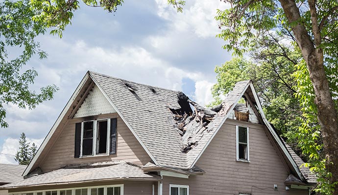 Storm causes roof damaged of the house