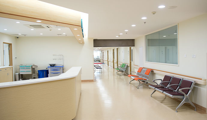 Modern hospital reception and hallway