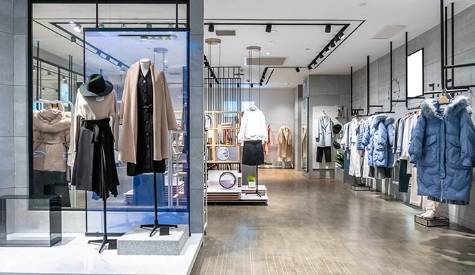 Modern retail clothing store showcasing various apparel items