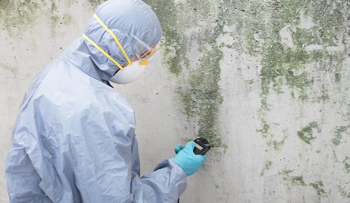 Professional worker inspecting mold
