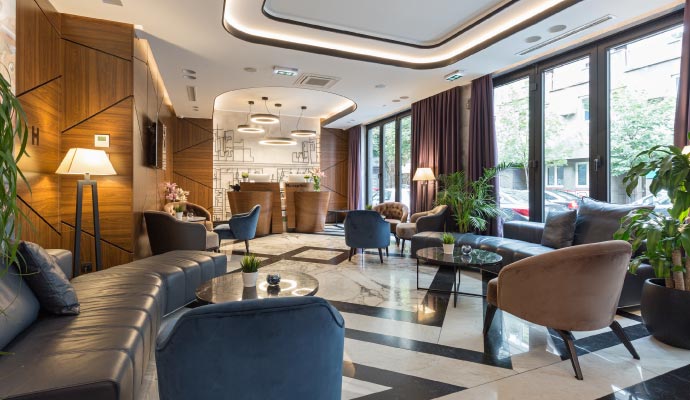 Well decorated hotel interior with modern furniture