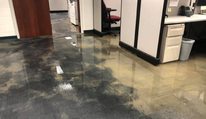 Office interior flooded with water Office interior flooded with water on carpet