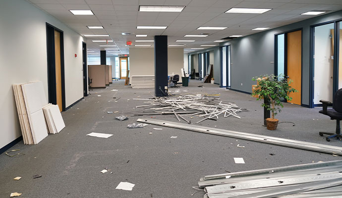 Office with ceiling debris