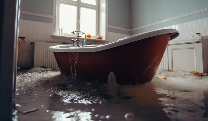 Shower tub overflowing with water Shower tub overflowing with water