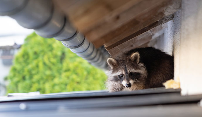 Raccoon sheltering under building structure