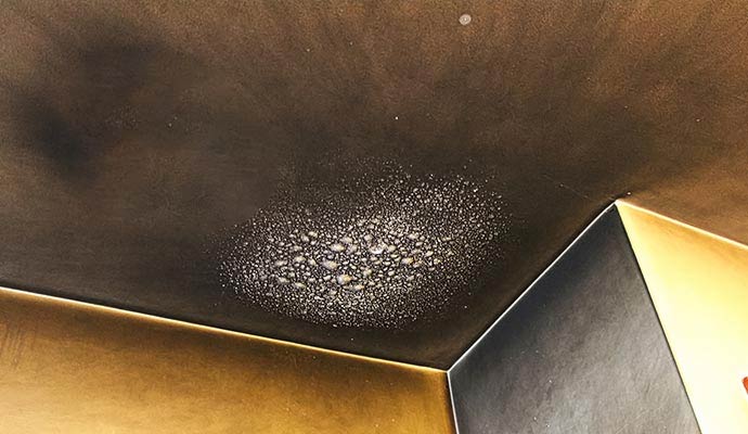 Soot and smoke damage ceiling