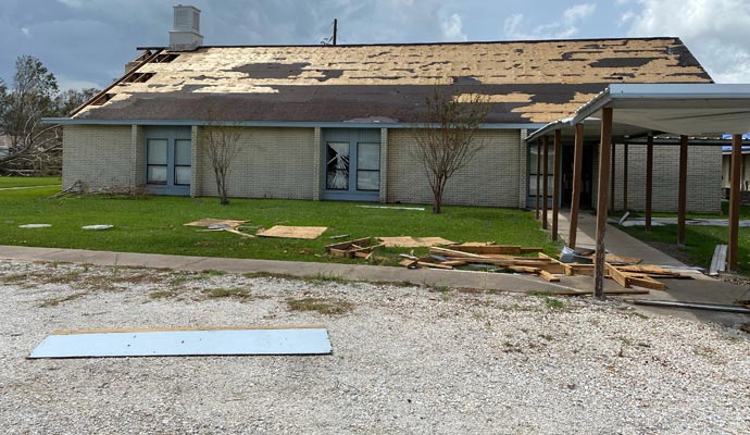 Storm damaged house