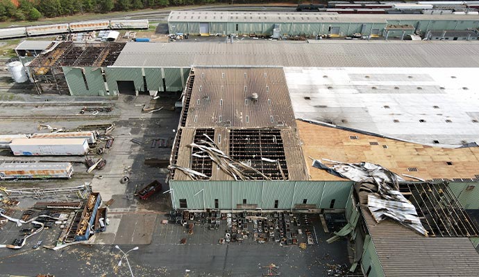 Storm damaged industrial building Storm damaged industrial building