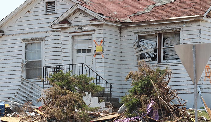 Residential home affected by storm damage