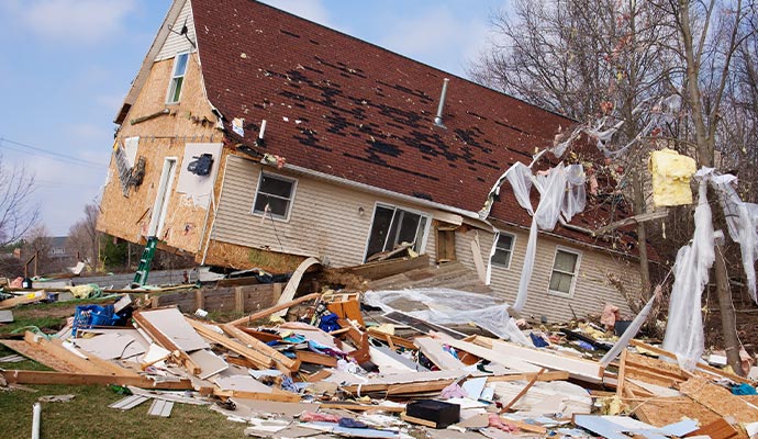Tornado damaged residential house