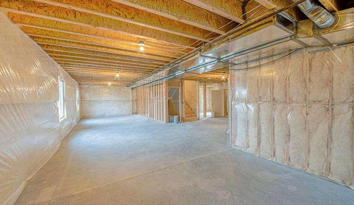 Vapor barrier installed inside the basement