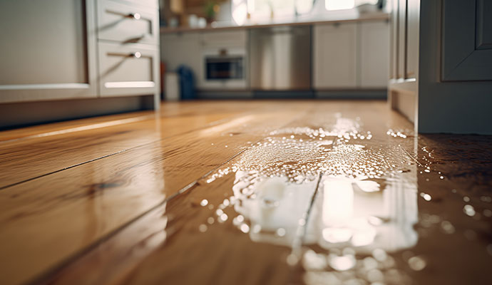 Plumbing leak on wooden floor