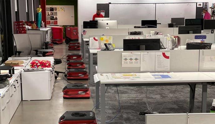 Commercial office space under restoration after major water damage.