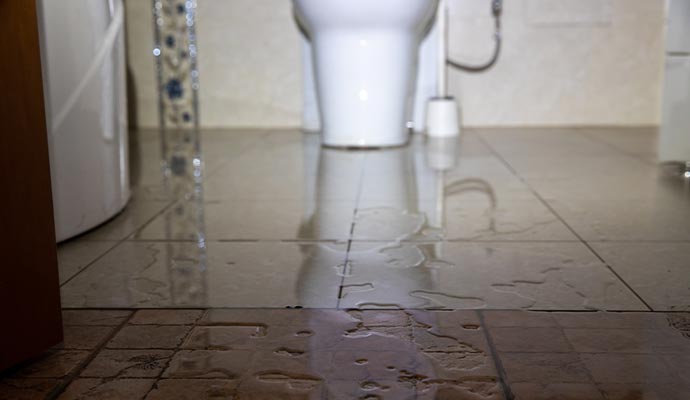 Water leakage on a bathroom floor