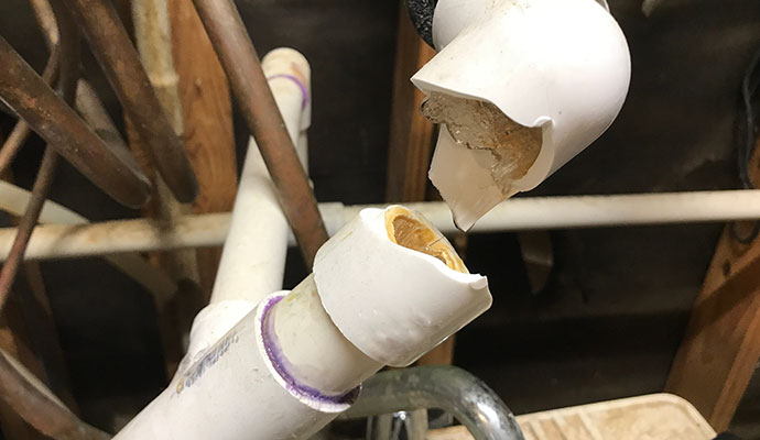 Broken water pipe leaking water