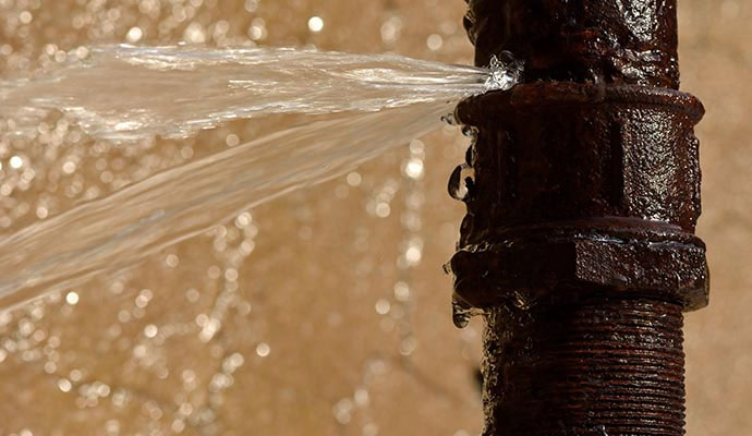 Water spraying from broken pipe